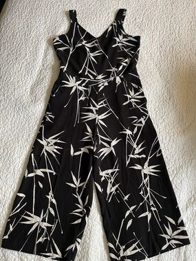 Banana Republic Black and White Floral-Print Wide-Leg Jumpsuit